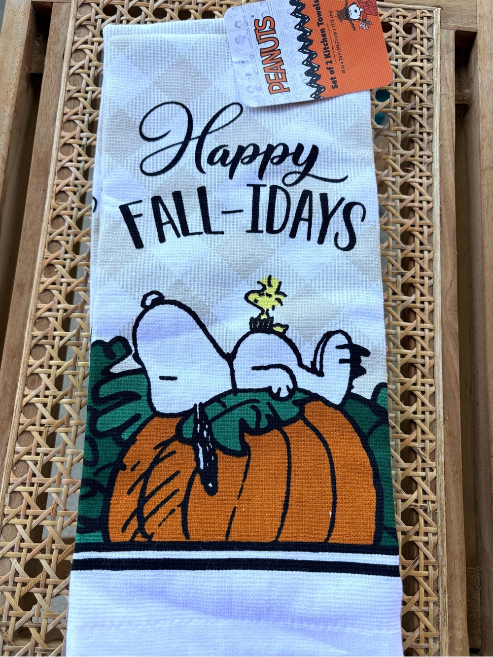 Snoopy & Woodstock “Happy FALL-IDAYS” Two Cotton Graphic Kitchen Towels NWT